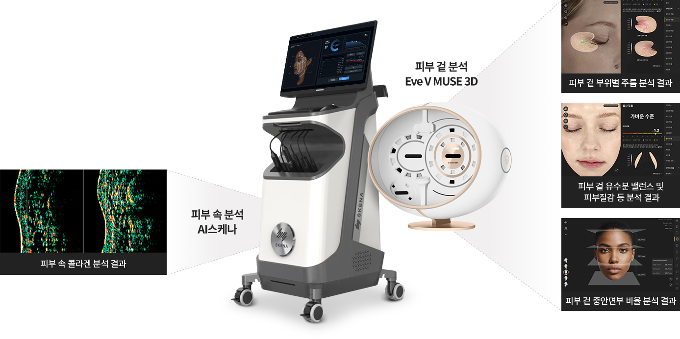 피부 겉 부위별 주름 분석 결과, 피부 겉 유수분 밸런스 및 피부질감 등 분석 결과, 피부 겉 중안면부 비율 분석 결과